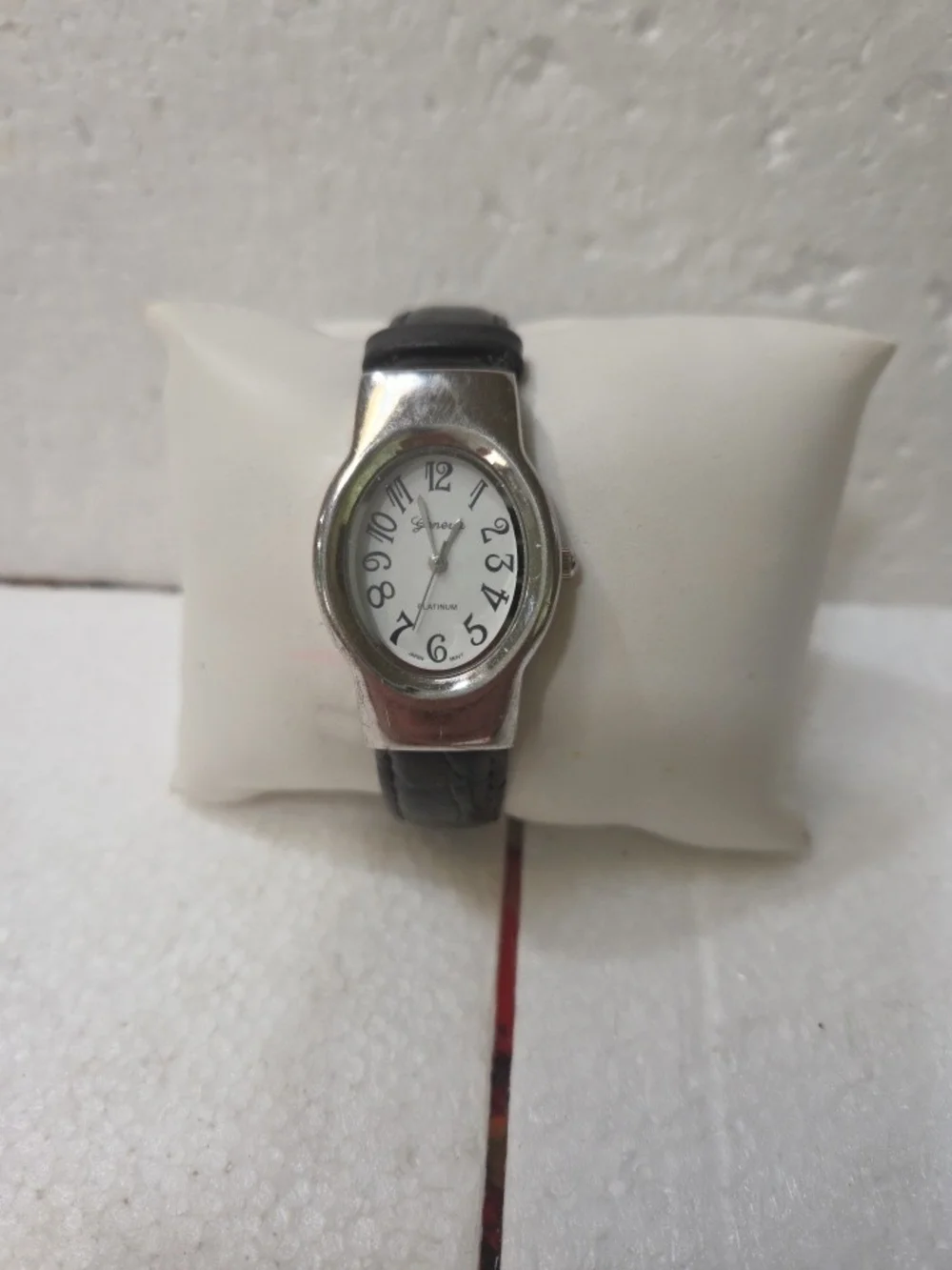 Geneva Silver-Tone Oval Watch with Black Strap
